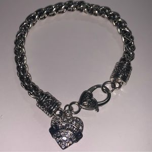 Antiqued Silvertone Rope Chain Bracelet with Teacher Bling Charm